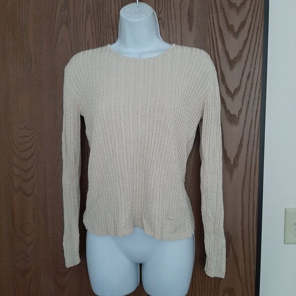Vintage Ann Taylor Silk Yellow Cable Knit Sweater Small Classic Preppy - Picture 1 of 5